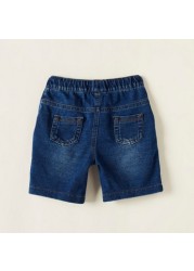 Juniors Solid Denim Shorts with Pockets and Drawstring Closure