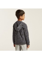 Juniors All-Over Printed Hooded Jacket with Pockets and Long Sleeves