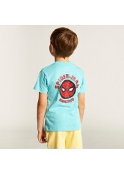 Spider-Man Print Crew Neck T-shirt with Short Sleeves