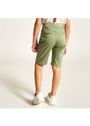 Juniors Solid Shorts with Button Closure and Pockets