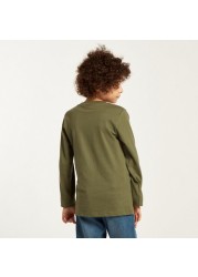 Juniors Solid T-shirt with Long Sleeves and Pocket Detail