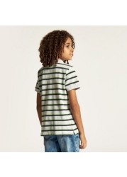 Juniors Striped Polo T-shirt with Short Sleeves and Button Closure