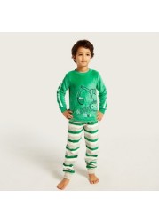 Juniors Graphic Print T-shirt and Striped Pyjamas Set