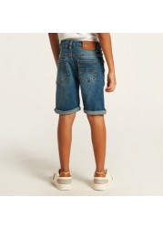 Lee Cooper Solid Denim Shorts with Pockets and Belt Loops