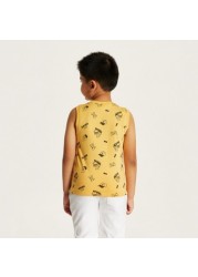 Juniors Sleeveless Printed T-Shirt with Crew Neck