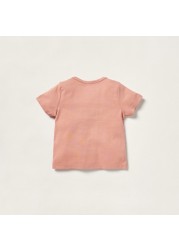 Juniors Embroidered T-shirt with Short Sleeves and Snap Button Closure