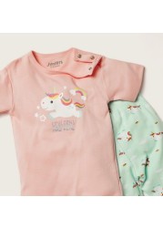 Juniors Unicorn Print Short Sleeve T-shirt and Pyjama Set