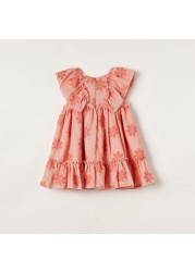 Giggles Embroidered Dress with Ruffles and Zip Closure