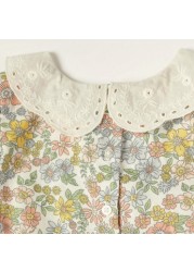 Giggles Floral Print Top with Lace Textured Peter Pan Collar