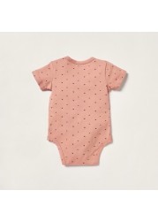 Juniors Heart Print Bodysuit with Short Sleeves and Snap Button Closure