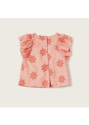 Giggles Embroidered Top with Bow Accent and Ruffles