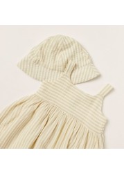 Giggles Striped Sleeveless A-line Dress and Cap Set