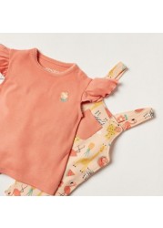 Juniors Solid T-shirt and Printed Dungaree Set