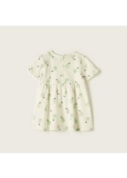 Juniors Pear Print Dress with Round Neck and Short Sleeves