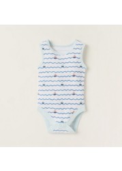 Juniors Printed Sleeveless Bodysuit with Snap Button Closure - Set of 7