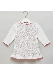 Juniors Floral Print Dress with 3/4 Sleeves and Embroidery