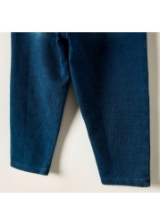 Juniors Solid Denim Pants with Elasticated Waistband