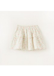 Giggles Floral Print Tiered Skirt with Elasticised Waistband