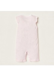 Juniors Striped Romper with Ruffle Detail and Snap Button Closure