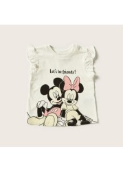 Disney Mickey and Minnie Print Round Neck Top with Ruffled Sleeves - Set of 2