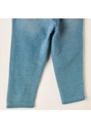 Juniors Solid Denim Pants with Elasticated Waistband