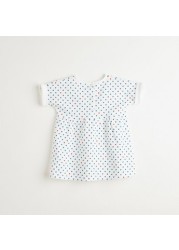 Juniors All-Over Printed A-line Dress with Short Sleeves and Bow Applique