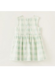 Juniors Gingham Sleeveless Dress with Button Closure