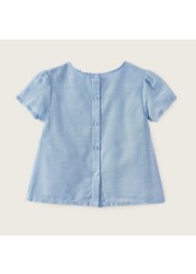 Giggles Embroidered Round Neck Blouse with Short Sleeves