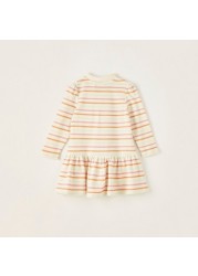 Juniors Striped Knit Dress with Long Sleeves and Polo Neck