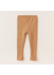 Juniors Textured Leggings with Elasticated Waistband and Button Detail