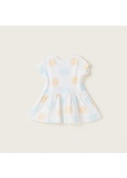 Expo 2020 All-Over Printed Dress with Short Sleeves