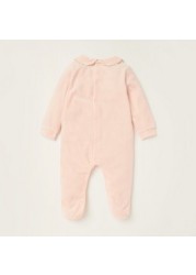 Giggles Solid Closed Feet Sleepsuit with Long Sleeves and Bow Detail