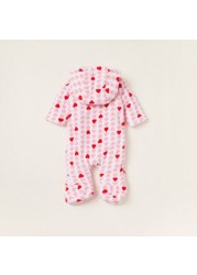 Juniors Heart Print Closed Feet Sleepsuit with Long Sleeves