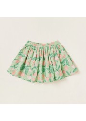 Juniors Floral Print Round Neck T-shirt and Skirt Set