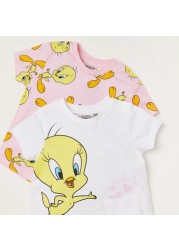 Tweety Print T-shirt with Short Sleeves - Set of 2