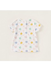 Juniors All-Over Print T-shirt with Round Neck and Short Sleeves