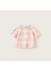 Giggles Checked Blouse with Short Sleeves and Bow Detail