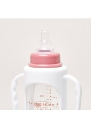 Giggles Printed Glass Feeding Bottle with Cover - 240 ml