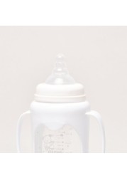 Giggles Printed Glass Feeding Bottle with Cover- 250 ml