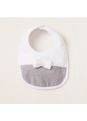 Juniors Checked Bib with Press Button Closure and Bow Applique