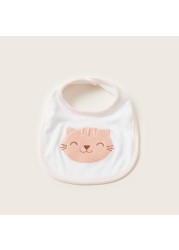 Juniors Cat Embroidery Bib with Press Button Closure