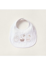 Giggles Cupcake Embroidered Bib with Snap Button Closure