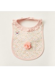 Juniors All-Over Floral Print Bib with Button Closure and Ruffle Detail