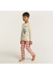 Juniors Embroidered T-shirt and Striped Pyjamas Set