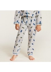 Juniors Car Print Shirt and Full Length Printed Pyjama Set