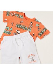 All-Over Snoopy Print T-shirt and Shorts Set