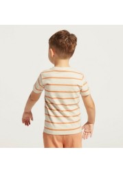 Love Earth Striped Organic T-shirt with Short Sleeves and Pocket Detail