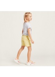 Juniors Solid Denim Shorts with Pockets and Button Closure