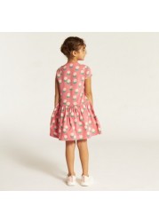 Juniors Floral Print Drop Waist Dress with Short Sleeves