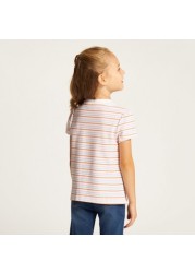 Juniors Striped Polo T-shirt with Ruffles and Short Sleeves